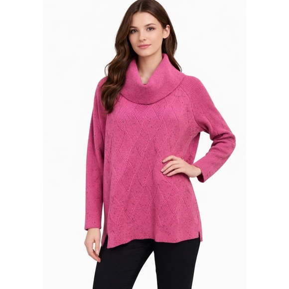 Talbots Sweaters - TALBOTS Cowl Knit Sweater Sz Large Pink Speckled Knit Cotton Blend Diamond Tweed